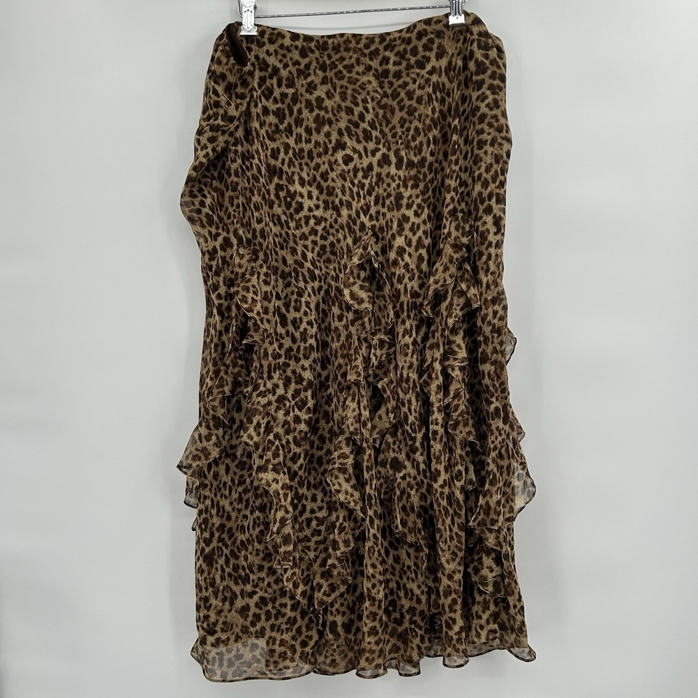 Vintage 90s Y2K Lauren Ralph Lauren 100% Silk Leopard Print Midi Maxi Skirt 2X - Picture 1 of 6